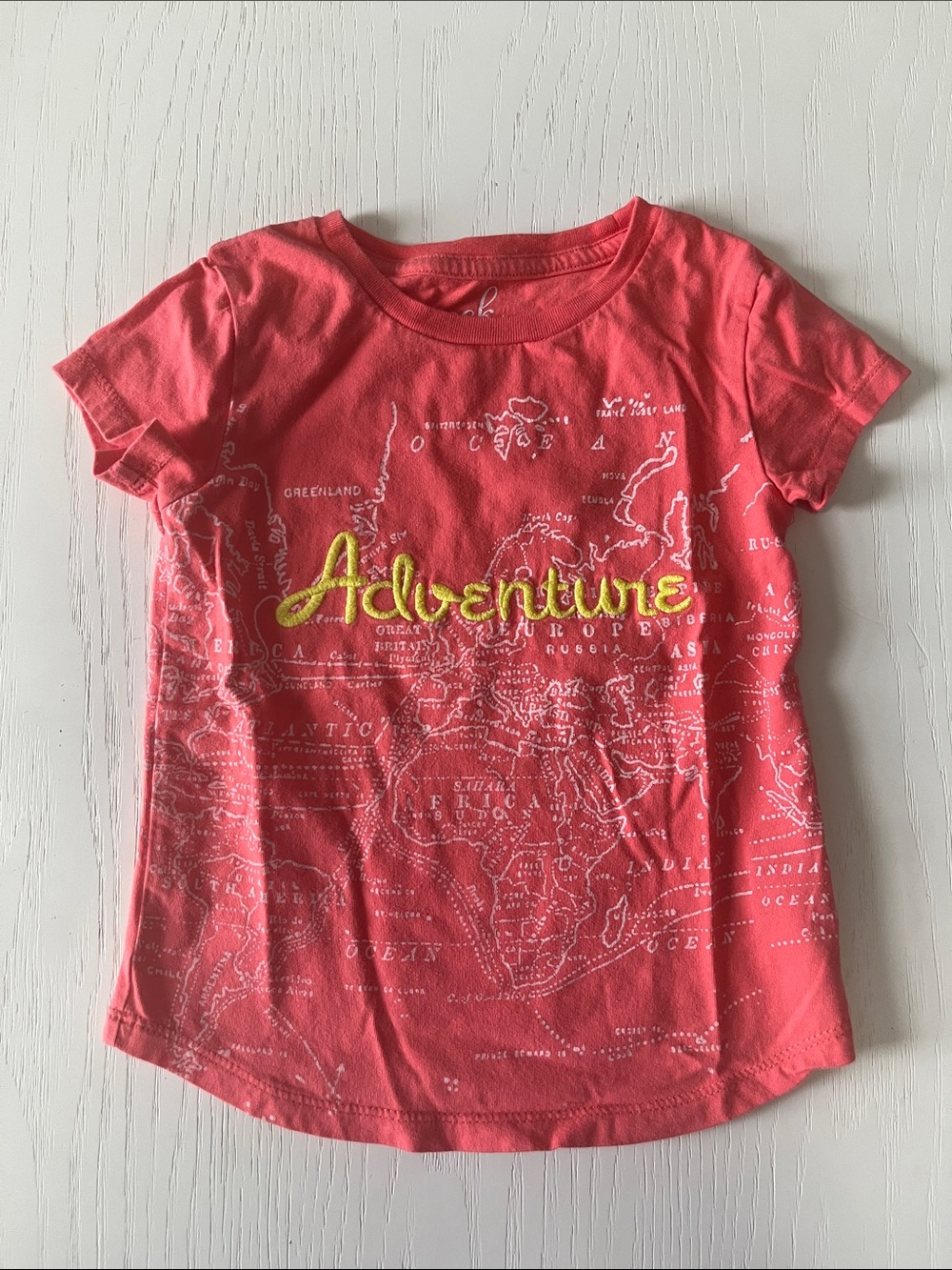 Peek Coral Pink 'Adventure' Map Tee with Yellow Embroidery